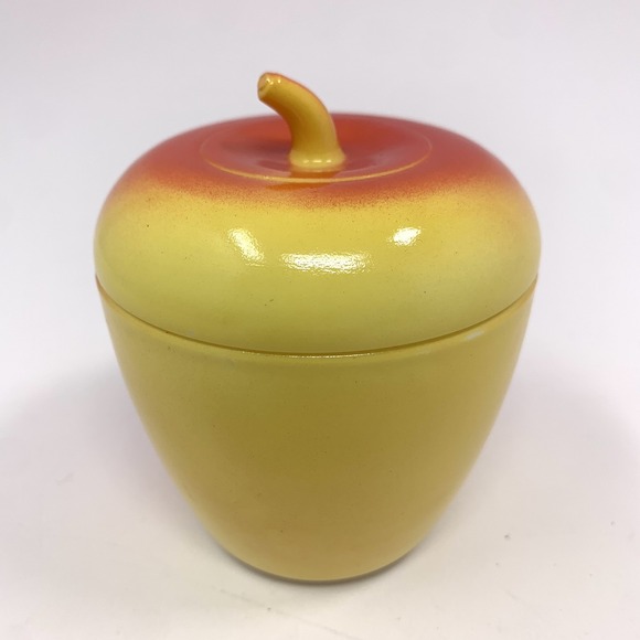 Vintage Hazel Atlas 4" Apple Milk Glass Jam Jar With Lid - Red and Yellow - Picture 4 of 12